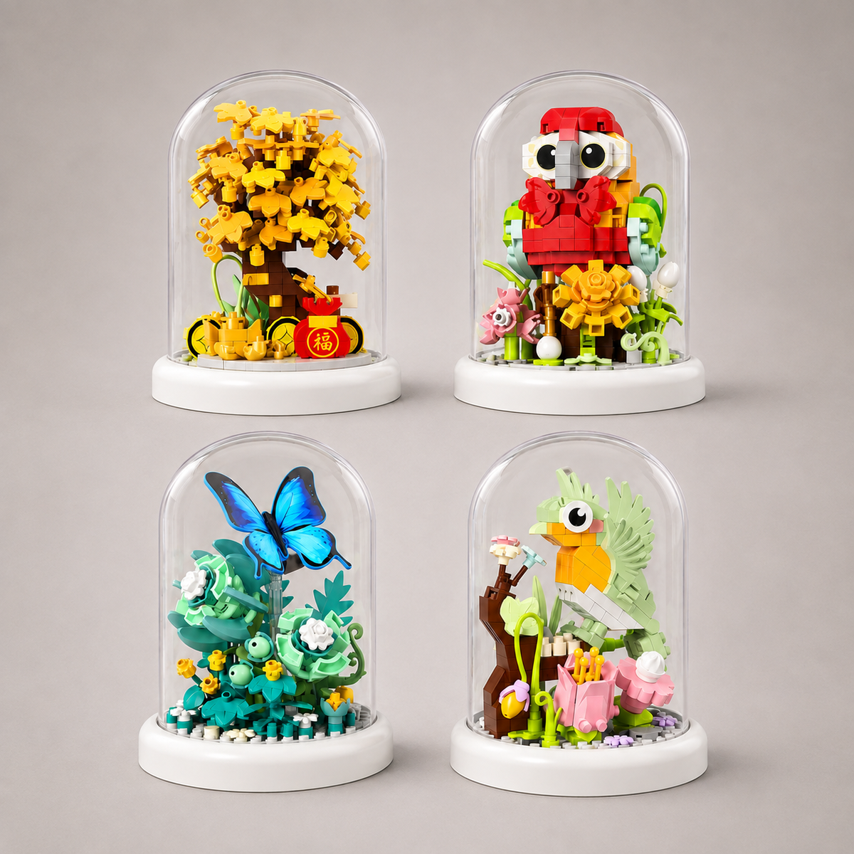 Vogel in Glasglocke | Bausteine