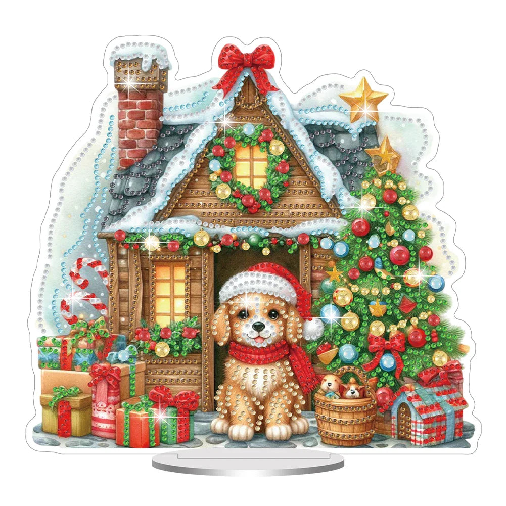 5D Hündchen vor dem Weihnachtshaus | Diamond Painting