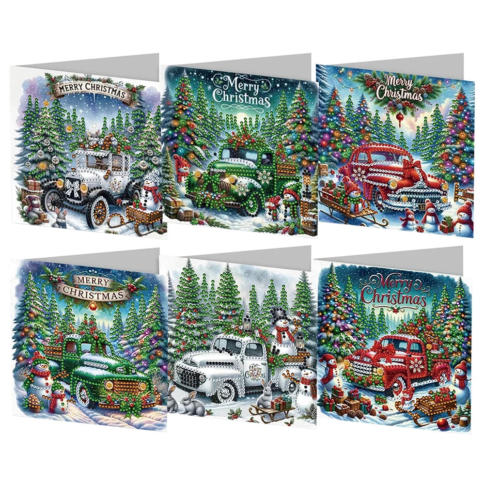 Weihnachtskarten Set mit Vintage Autos | 6 Stück | Diamond Painting