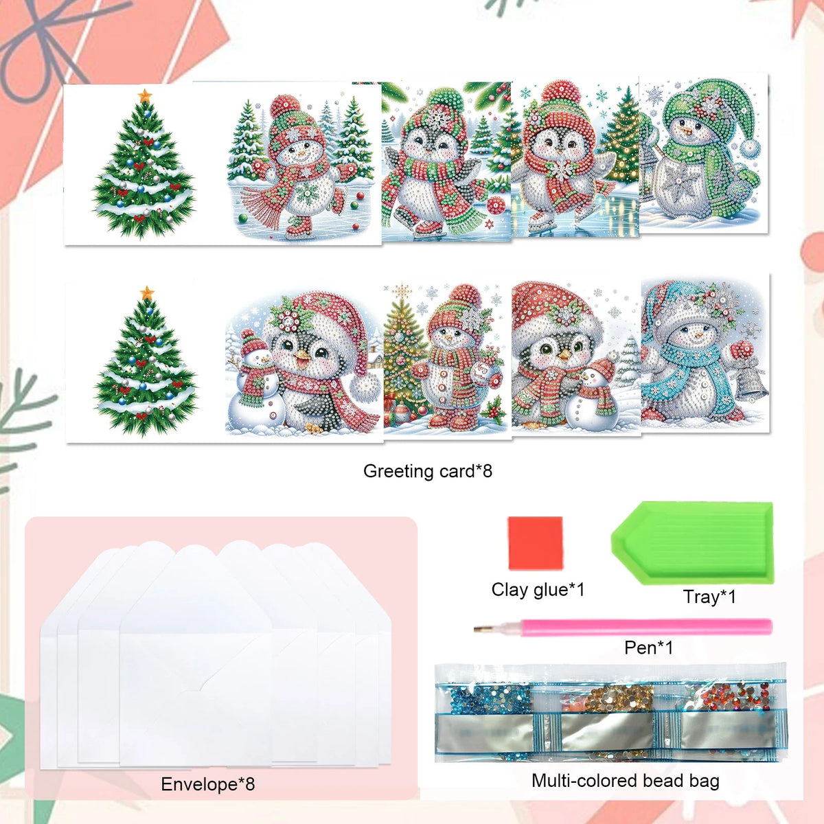 Pinguine & Schneemänner Weihnachtskarten | 8 Stück | Diamond Painting
