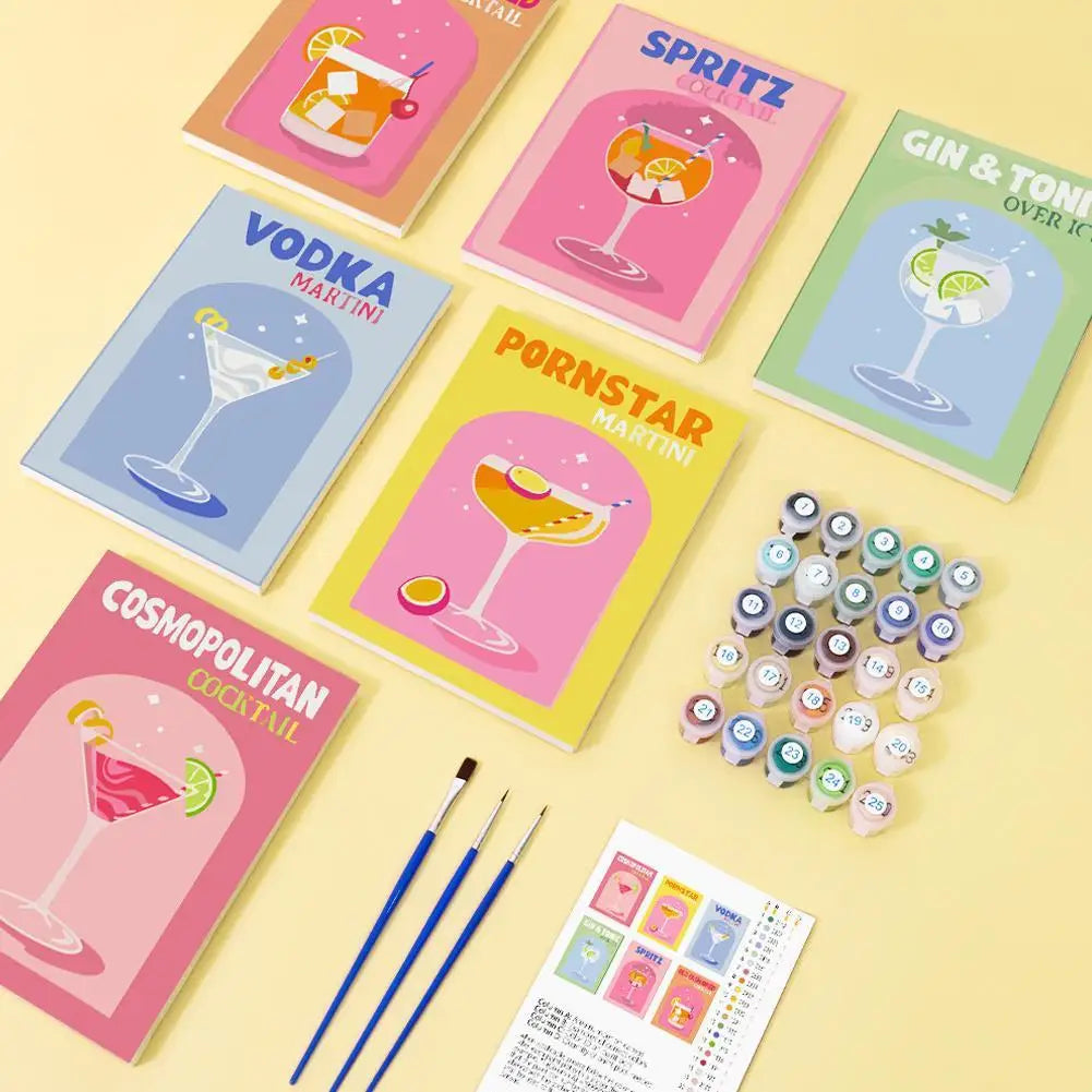 6 Mini-Gemälde | Bunte Cocktail-Kollektion | Malen nach Zahlen
