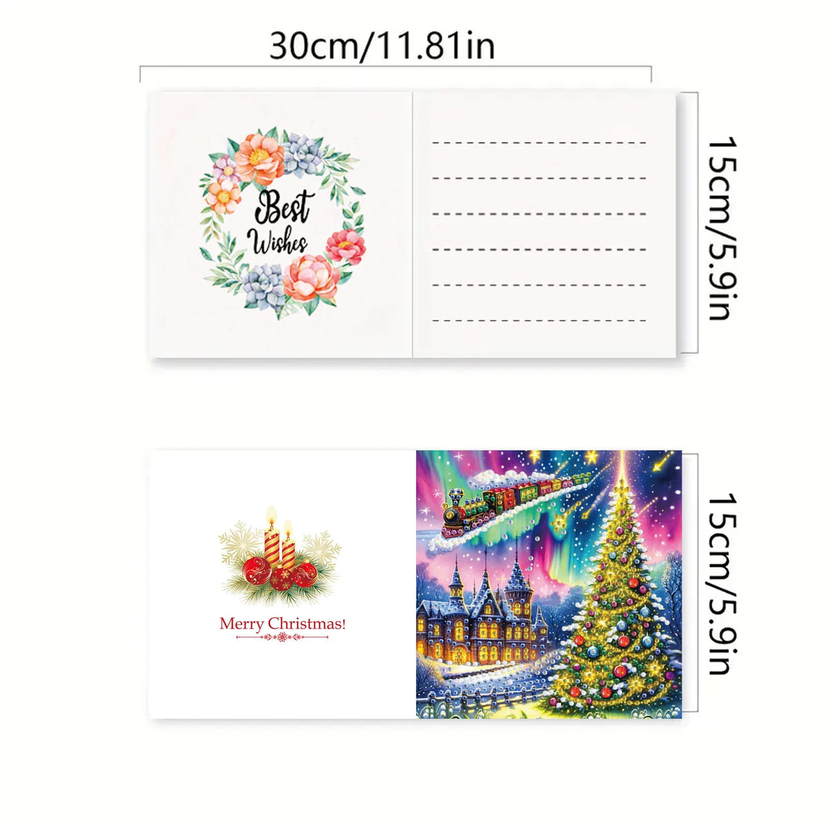 Bunte Weihnachtskarten | 6 Stück | Diamond Painting