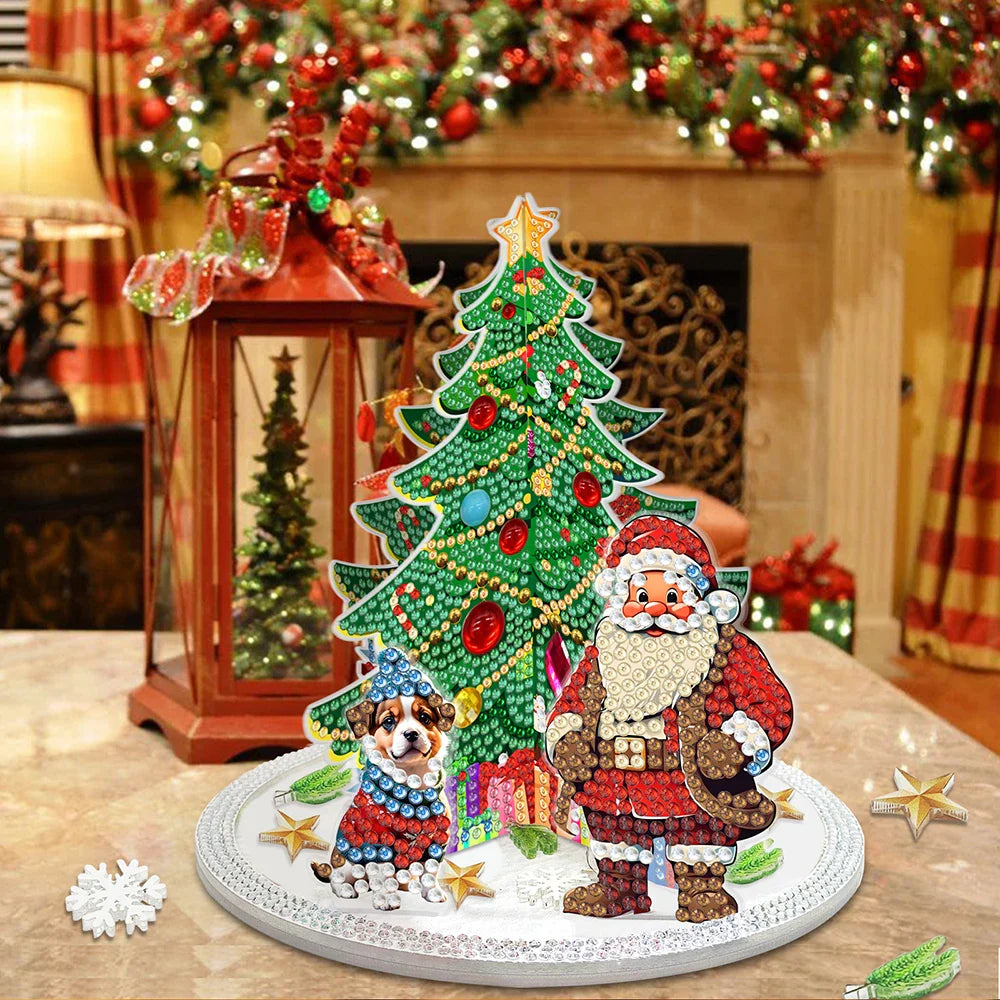 3D Weihnachtsmann bei Weihnachtsbaum | Diamond Painting
