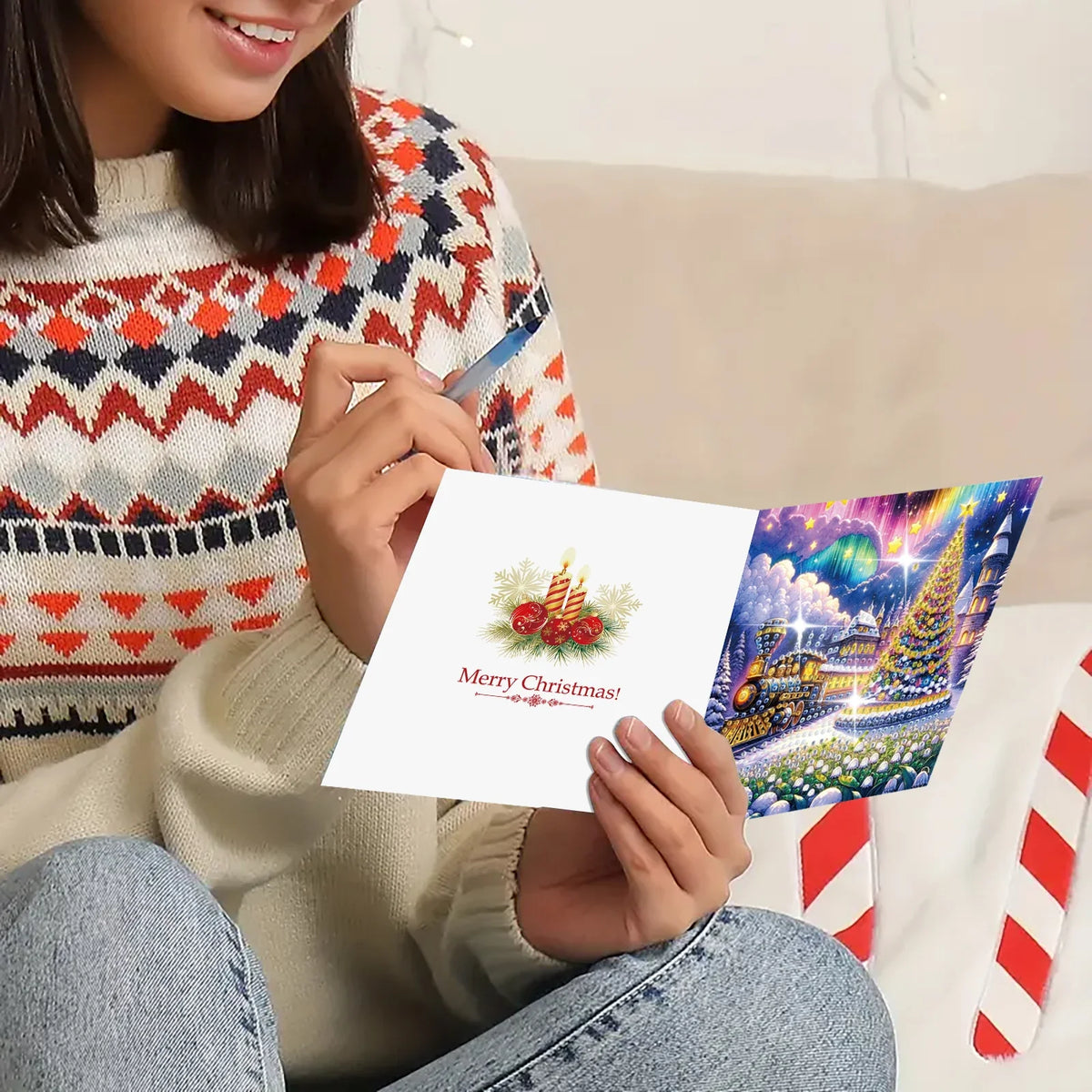 Bunte Weihnachtskarten | 6 Stück | Diamond Painting