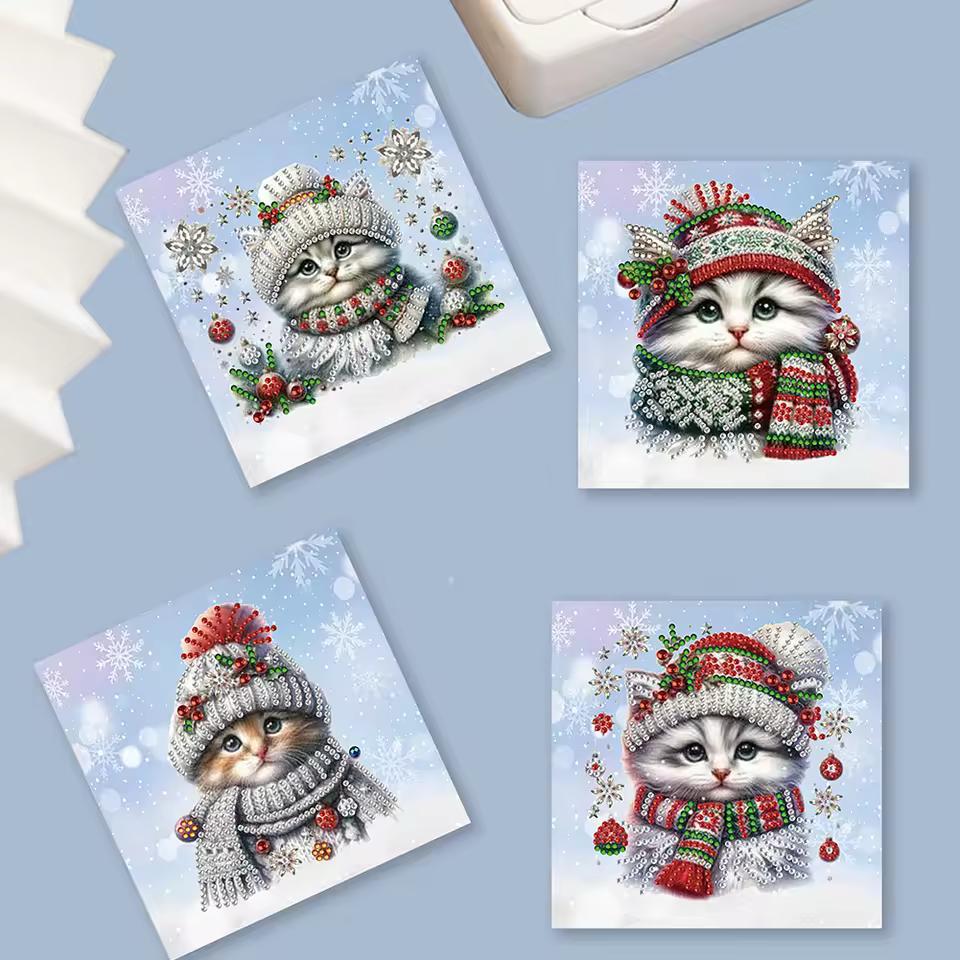 Weihnachtskatzen Weihnachtskarten | 6 Stück | Diamond Painting