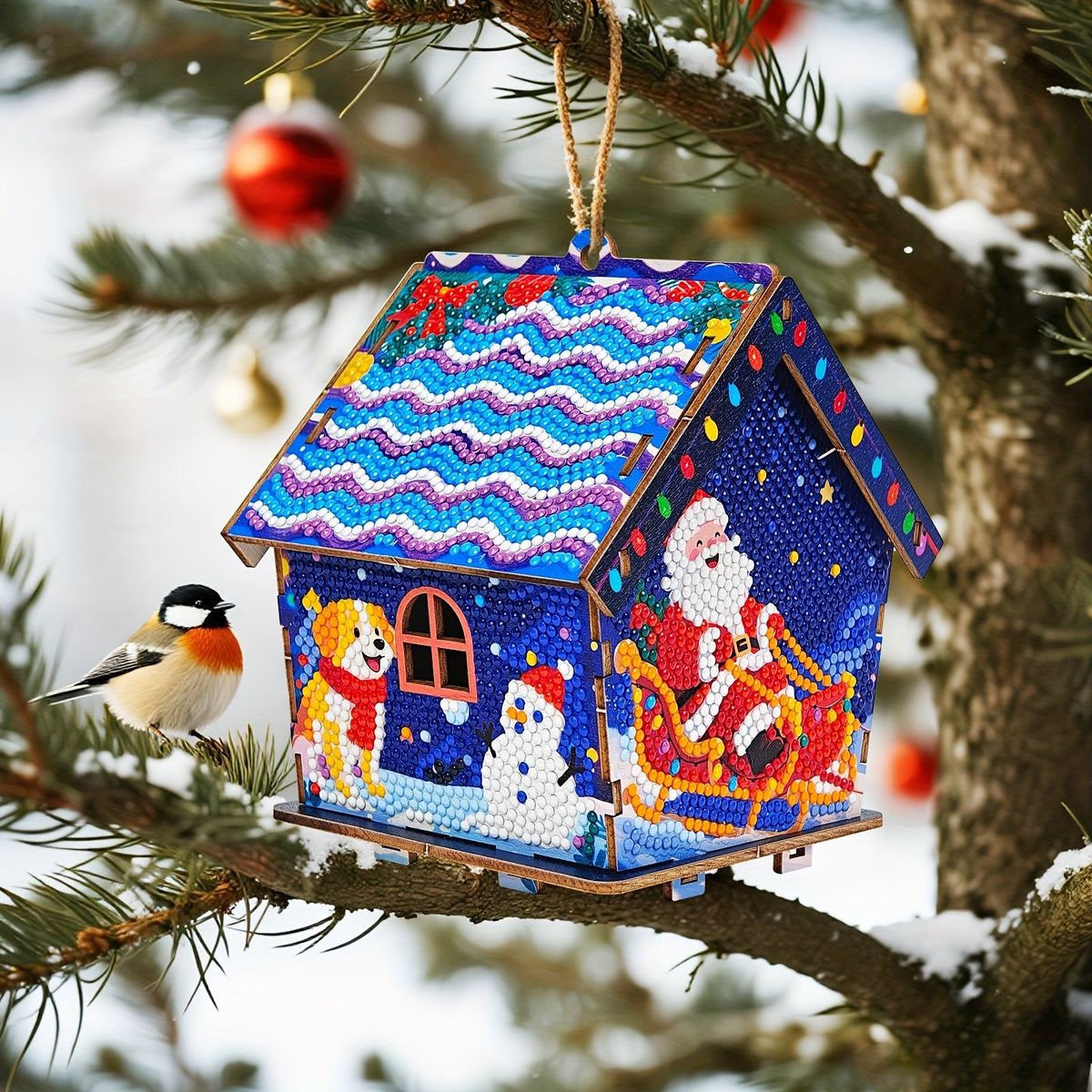 Weihnachtshäuschen | Anhänger für den Baum | Diamond Painting