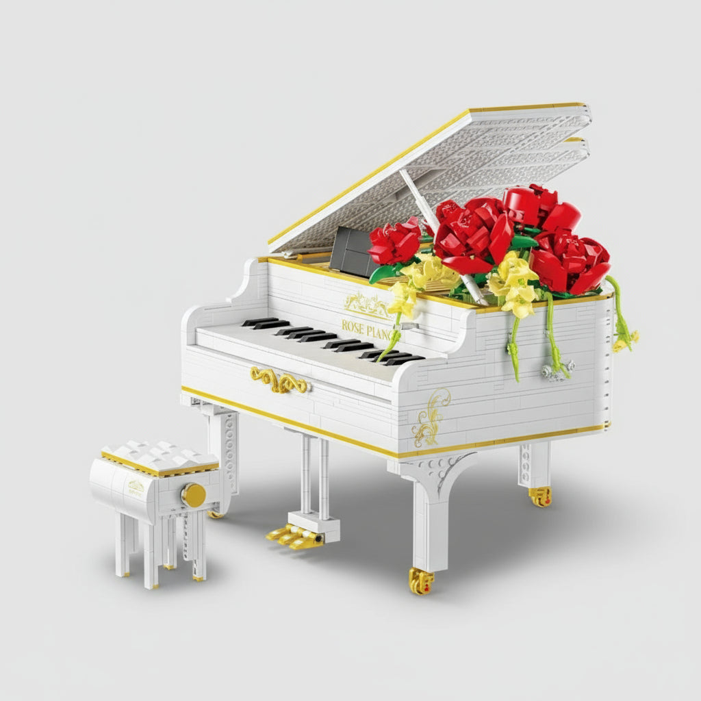 Weißes Klavier mit Rosen | Bausteine