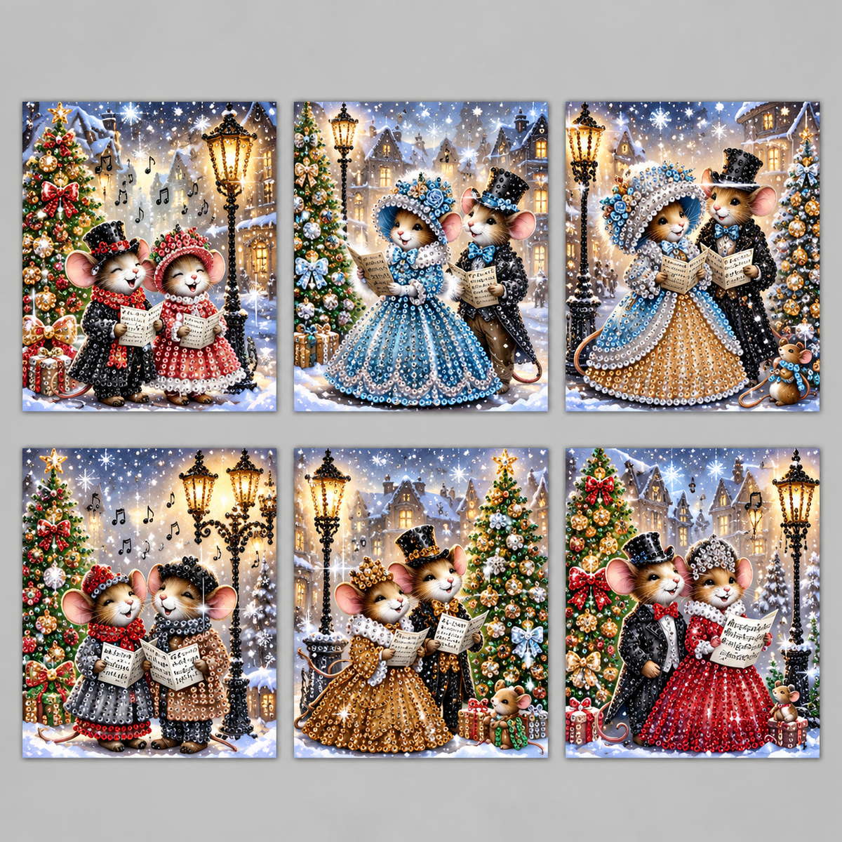 Weihnachtsmäuse-Karten | 6 Stück | Diamond Painting