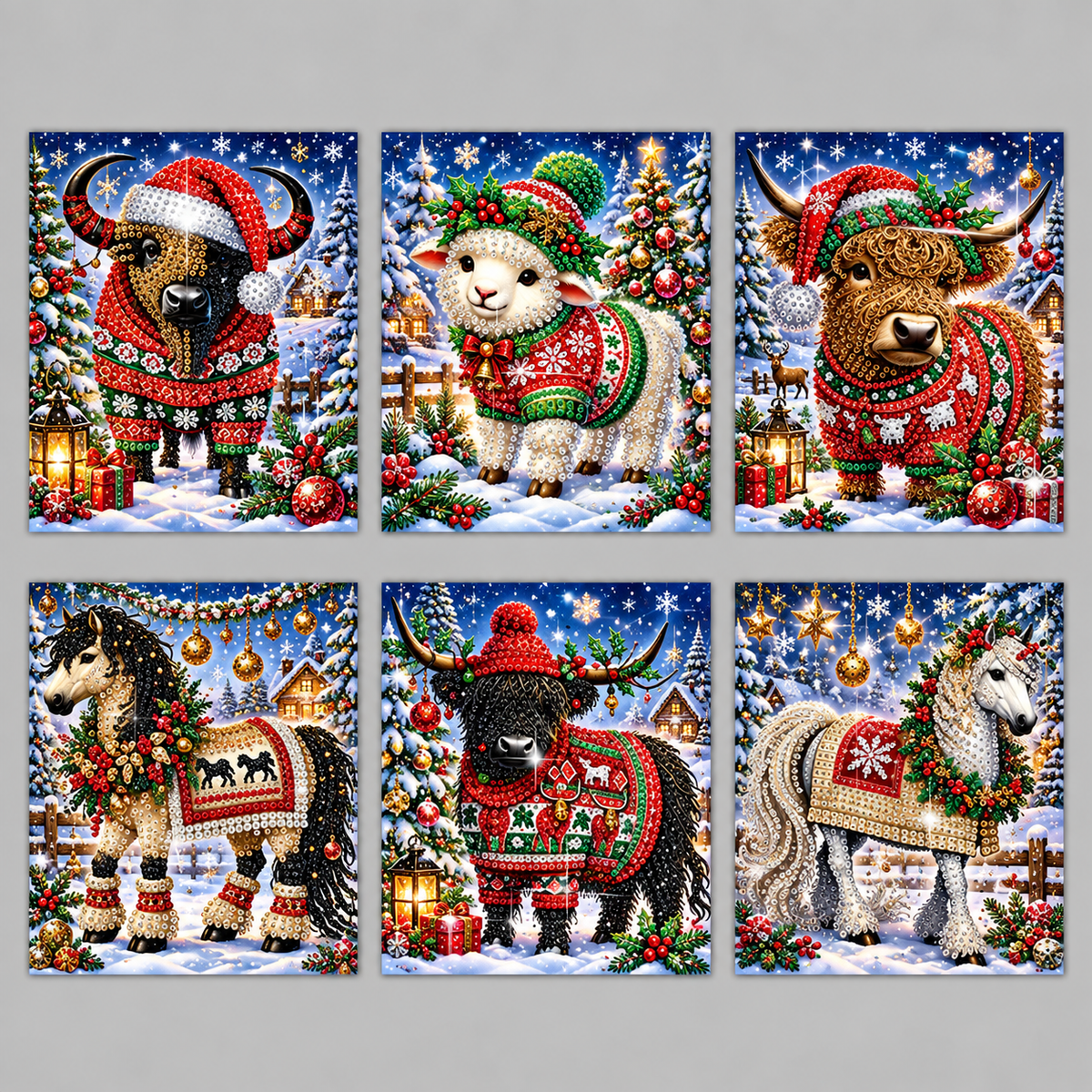 Weihnachtstiere-Karten | 6 Stück | Diamond Painting