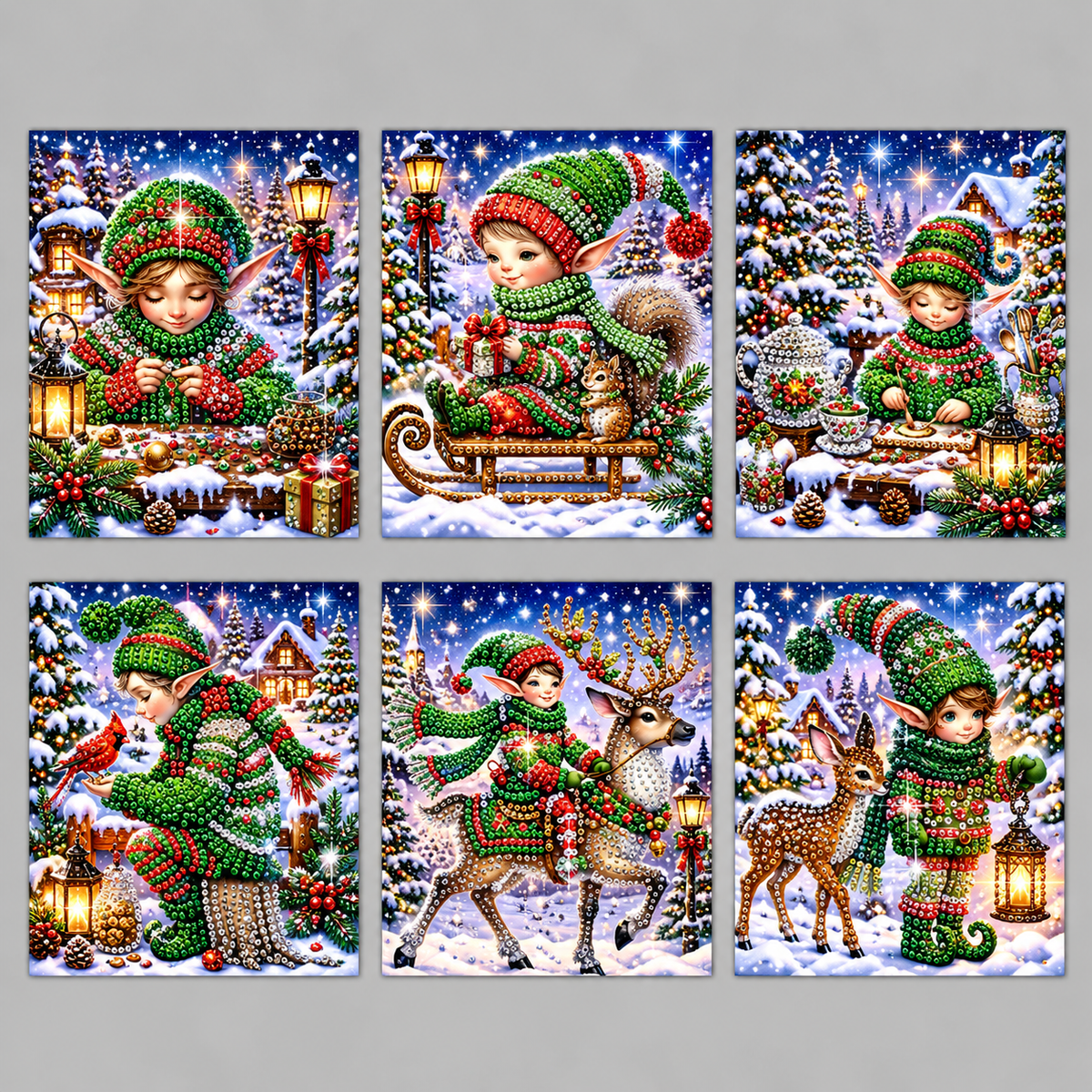 Weihnachtselfen-Karten | 6 Stück | Diamond Painting
