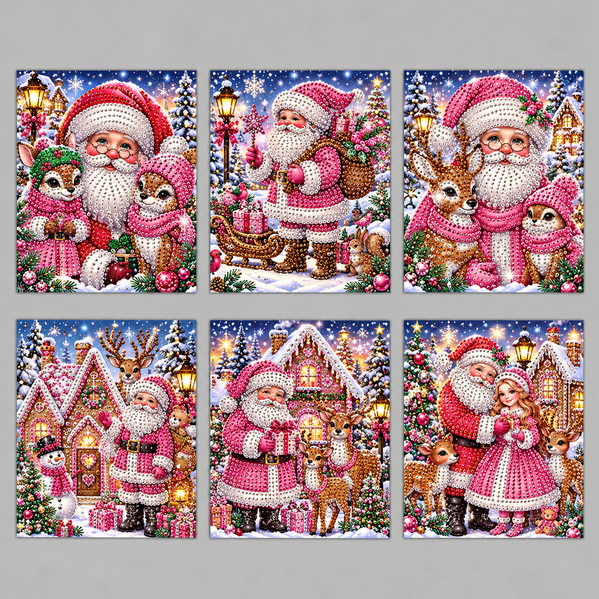Rosa Weihnachtsmann-Karten | 6 Stück | Diamond Painting