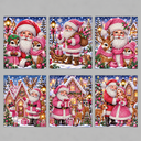 Rosa Weihnachtsmann-Karten | 6 Stück | Diamond Painting