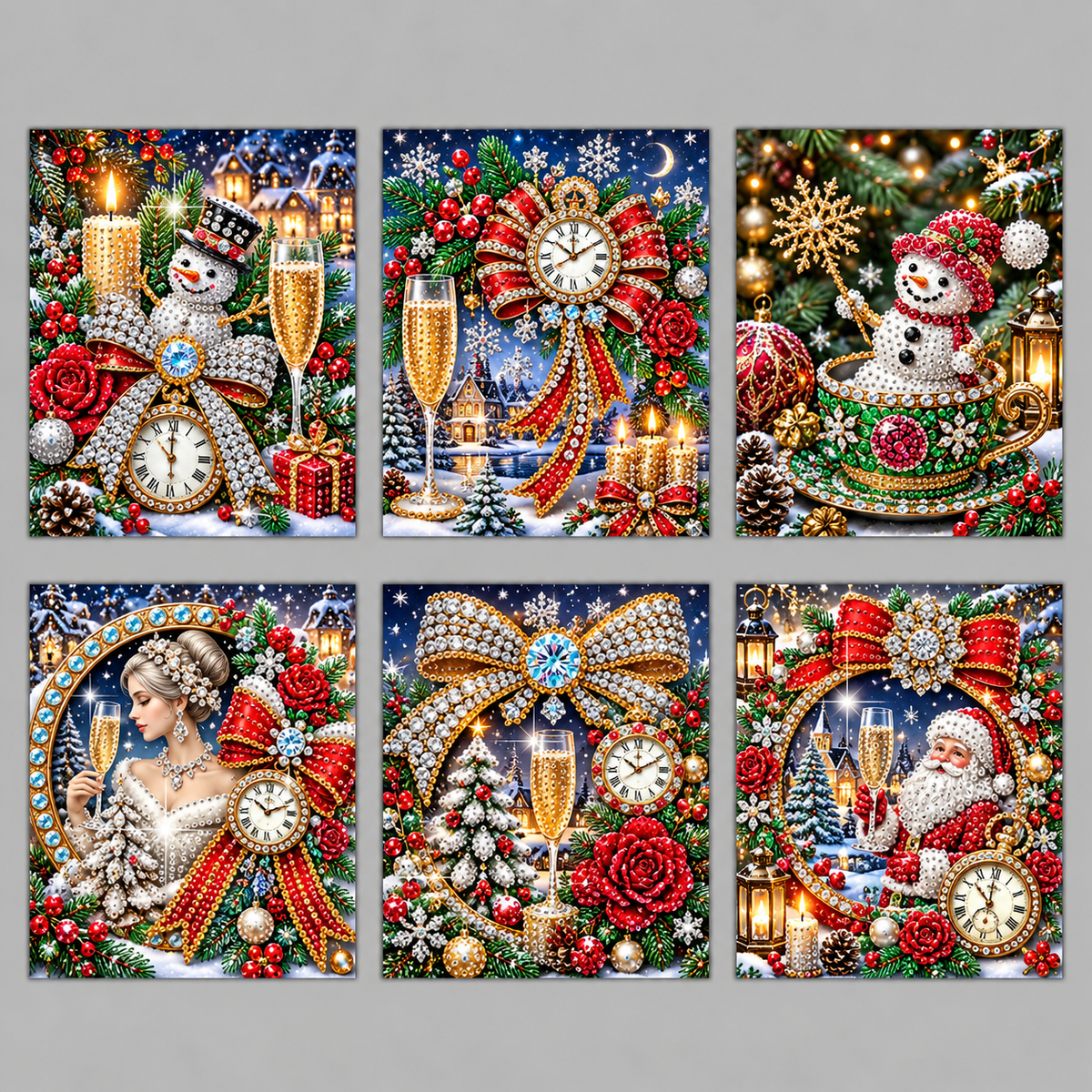 Festliche Weihnachtskarten | 6 Stück | Diamond Painting