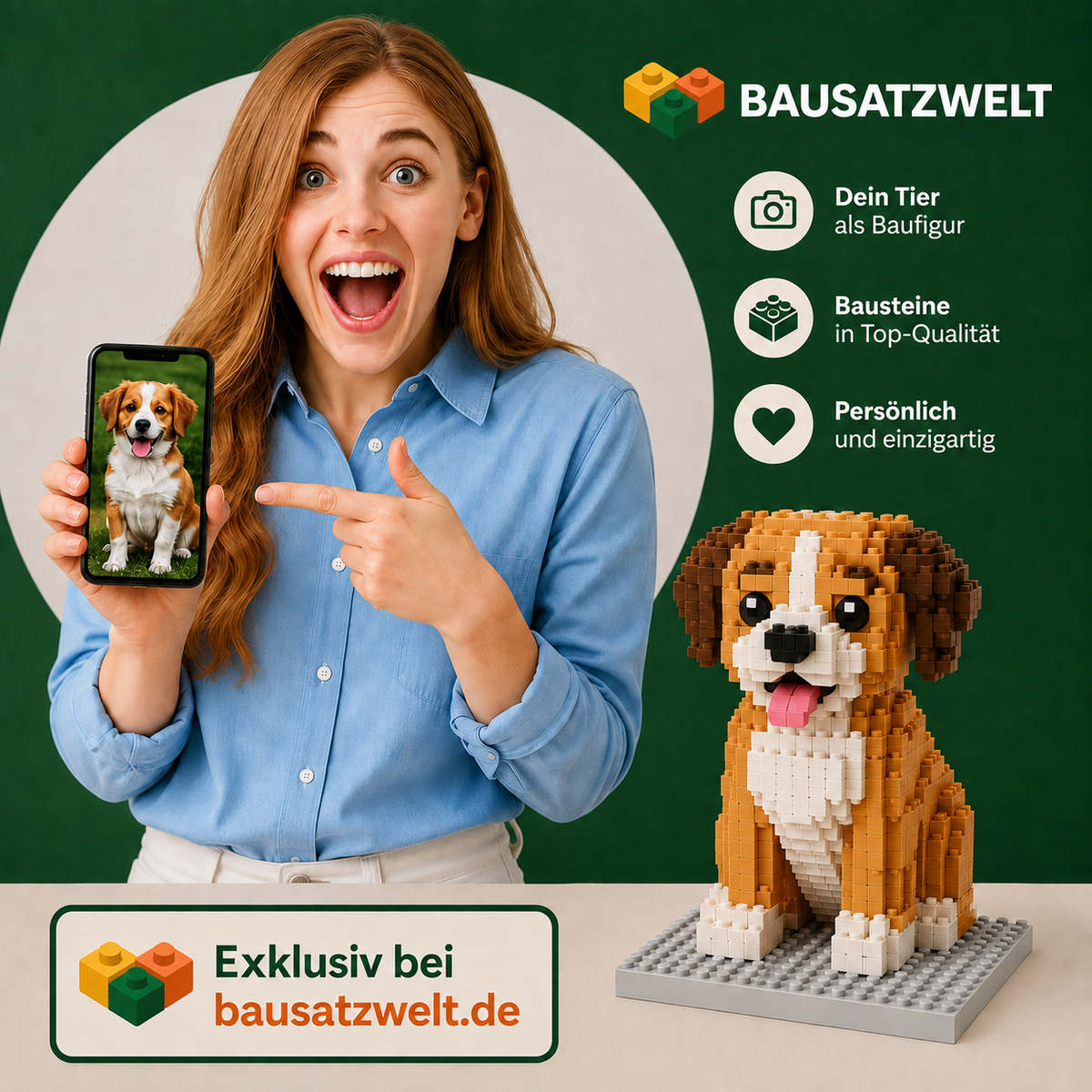 Dein Tier als Bausteinfigur nach eigenem Foto | 3 Figuren | Bausteine