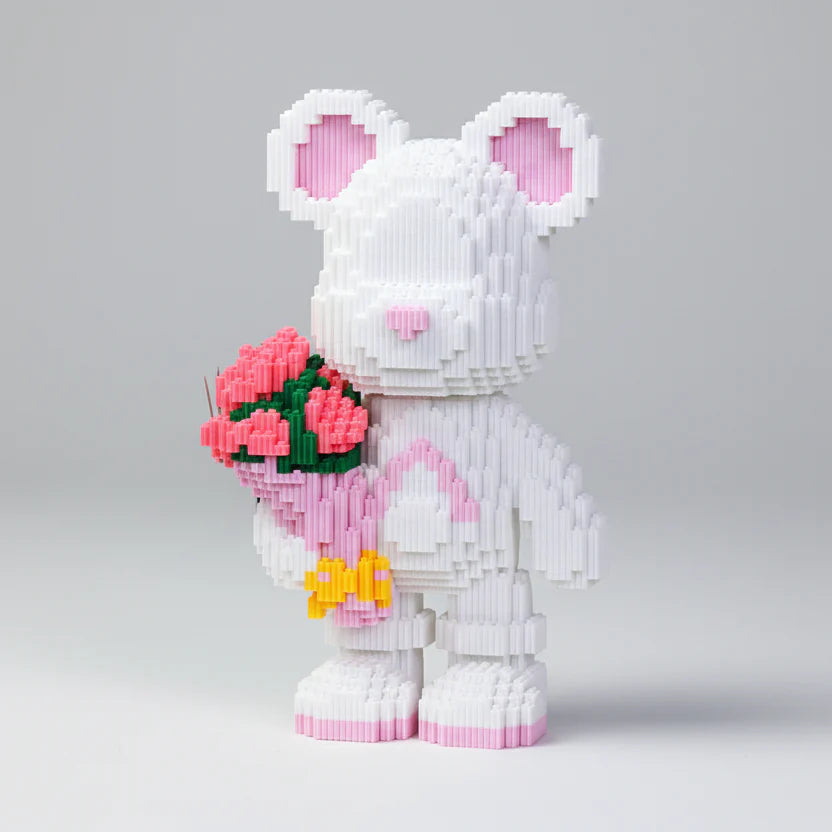Weißer Bär mit Rosenstrauß | Bausteine