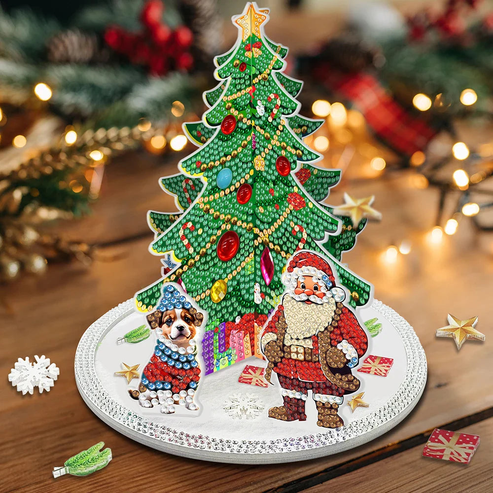 3D Weihnachtsmann bei Weihnachtsbaum | Diamond Painting