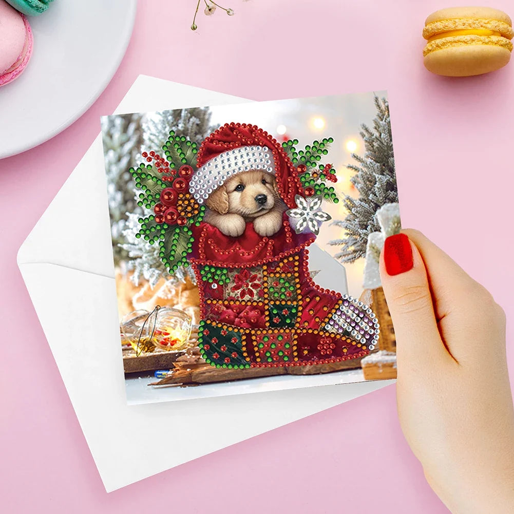 Weihnachtskarten mit Tieren in Socken | 6 Stück | Diamond Painting