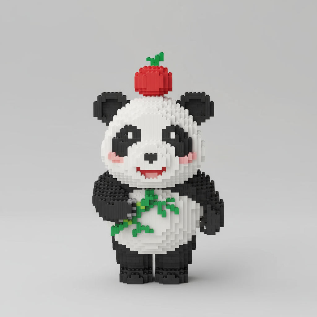 Panda mit Apfel | Bausteine