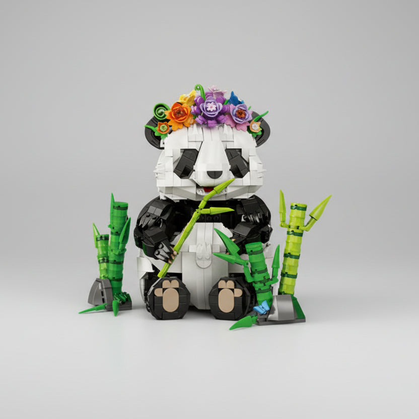 Panda mit Blumenkranz | Bausteine