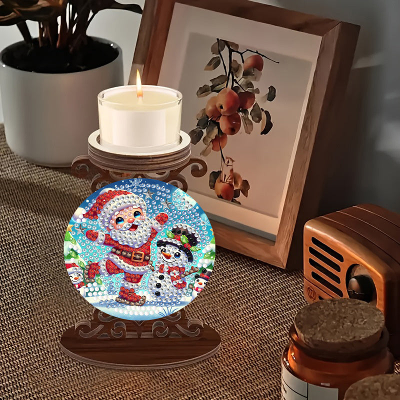 Weihnachtsmann mit Schneemann | Kerzenhalter | Diamond Painting