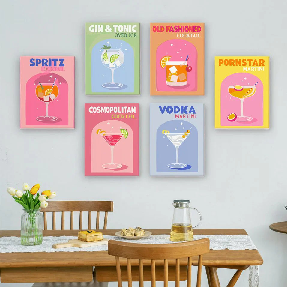 6 Mini-Gemälde | Bunte Cocktail-Kollektion | Malen nach Zahlen