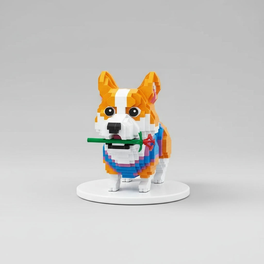 Welsh Corgi mit Rose  | Bausteine